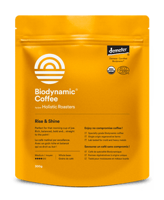 Rise and Shine medium roast Biodynamic coffee bag