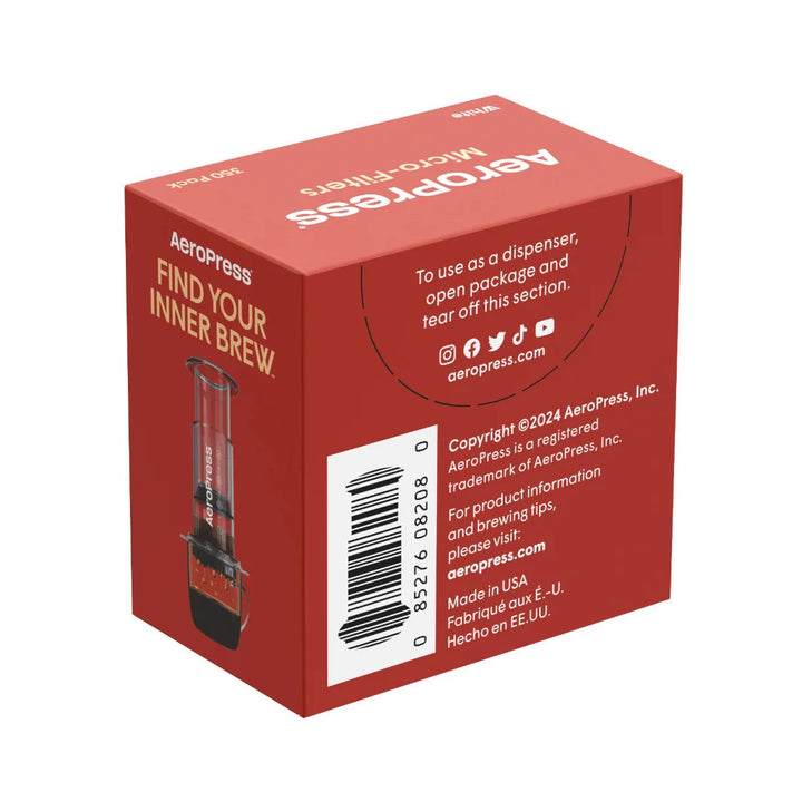 Red AeroPress coffee brewing device packaging on a white background